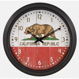 X-Large Plastic Outdoor Wall Clock, app.16", CALIFORNIA REPUBLIC BEAR, La Crosse